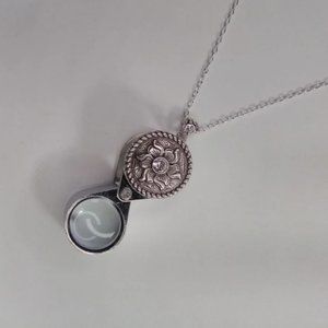 Magnifying Glass Oxidized Silver Rhinestone Floral Loupe Pendant Necklac…